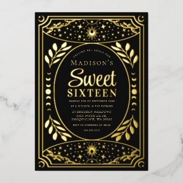 gold tarot witchy sweet 16 birthday party foil invitation