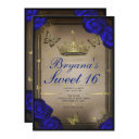 gold tiara butterflies blue roses sweet 16 invitation