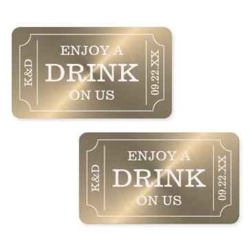 gold ticket style "enjoy a drink on us" enclosure invitations