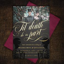 Small Gold Til Death Do Us Part Photo Goth Wedding Foil Invitation Front View