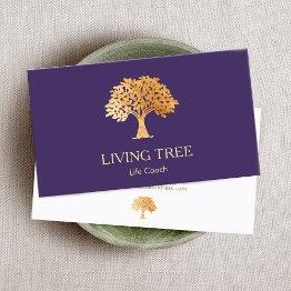 Small Gold Tree Logo Life Coach Health And Wellness Bu Business Invitations Front View