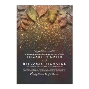 gold vintage fall leaves elegant wedding invitation