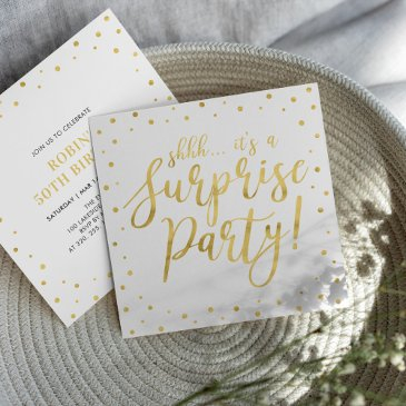 gold & white | 50th surprise birthday party invitation