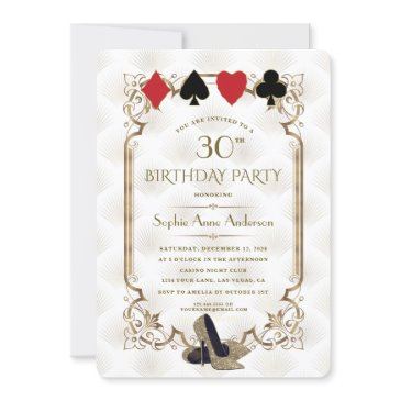 gold white art deco casino vegas poker birthday invitation