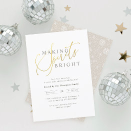 Small Gold & White Making Spirits Bright Christmas Party Invitation Front View