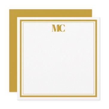 gold white modern minimalist monogram two borders invitation