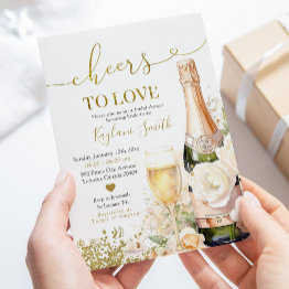 Small Gold Wine Cheers To Love Bridal Shower Invitation Front View