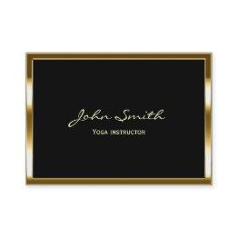 Small Golden Border Yoga Instructor Business Invitations Front View
