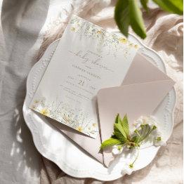 Small Golden Floral | Wildflower Border Baby Shower Invitation Front View