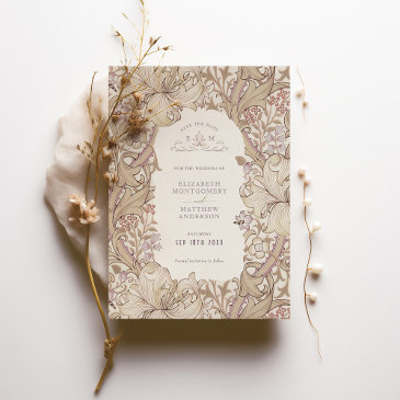 golden lily wedding stationery earthy tones invitation