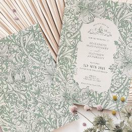 Small Golden Lily Wedding Suite Sage Green Morris Invitation Front View