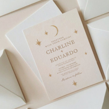 golden moon celestial boho wedding qr code invitation