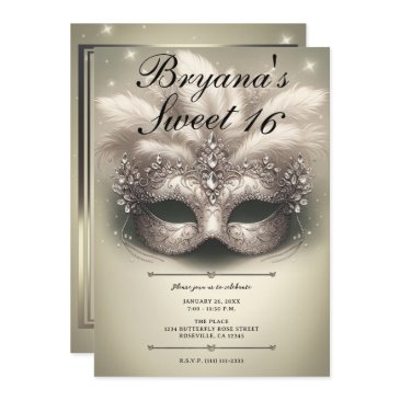 golden olive masquerade sweet 16 photo birthday invitation