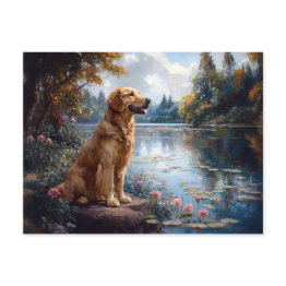 Small Golden Retriever Lake Lily Pads Postinvitations Front View
