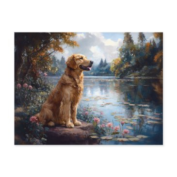 golden retriever lake lily pads postinvitations