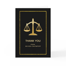 Small Golden Scales Of Justice Law Theme Thank You Invitations Front View
