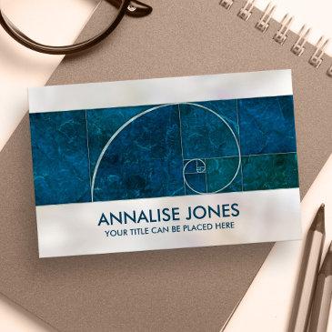golden spiral - aqua blue marble and pearl business invitations