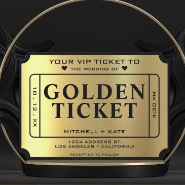 golden ticket black & gold wedding invitation