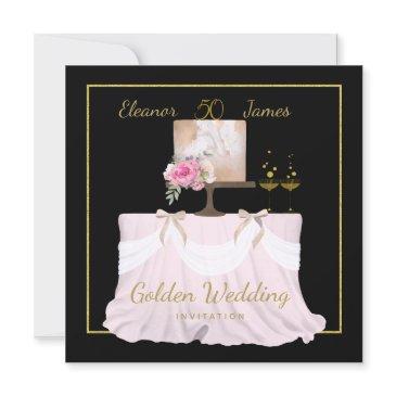 golden wedding 50 years cake names black gold invitation
