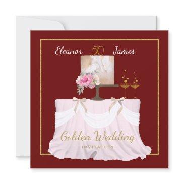 golden wedding 50 years cake names burgundy gold invitation