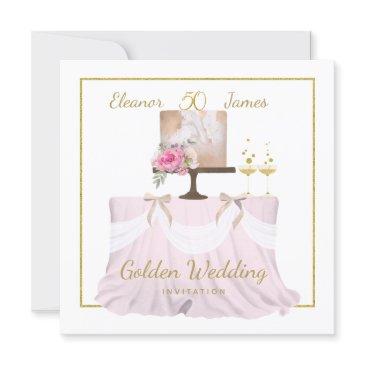 golden wedding 50 years cake names white gold invitation