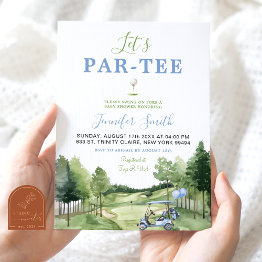 Small Golf Blue Boy Baby Shower Par-tee Invitation Front View
