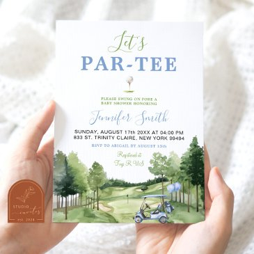 golf blue boy baby shower par-tee invitation