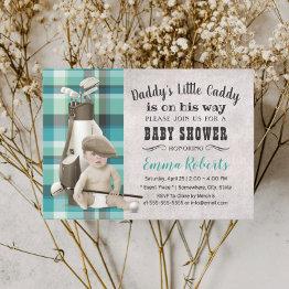 Small Golf Boy Future Golfer Cute Caddy Baby Shower Invitation Front View