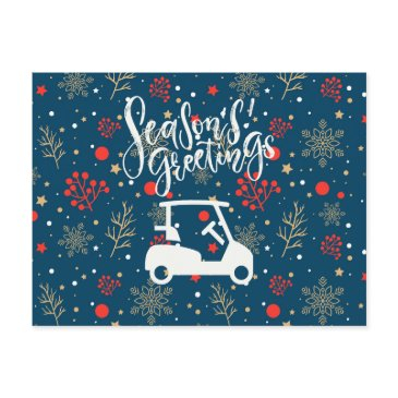golf cart with season's greeting snow on blue  holiday postinvitations