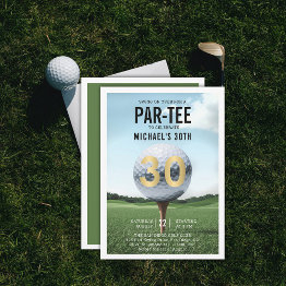 Small Golf Golfer Golfing Modern Men 30th Birthday Invitation Front View