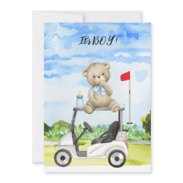 Small Golf Teddy Bear It's Boy For Baby Shower Invitation Front View