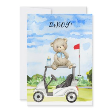 golf teddy bear it's boy for baby shower invitation