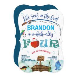 Small Gone Fishing Fourth Birthday Little Fisherman Invitation Front View