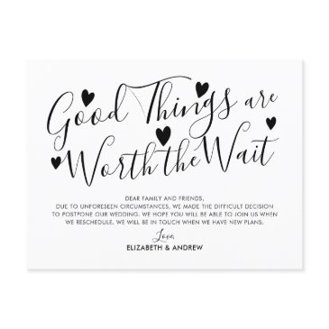 good things worth the wait wedding postponement announcement postinvitations