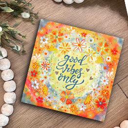 Small Good Vibes Only Positive Pretty Orange Floral Front View