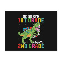 Small Goodbye 1st Grade Hello 2nd Grade T Rex Dinosaur Postinvitations Front View