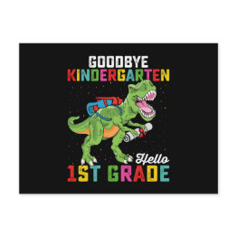 Small Goodbye Kindergarten Hello 1st Grade T Rex School Postinvitations Front View