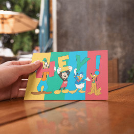 Small Goofy, Mickey, Donald, Pluto - Hey! Postinvitations Front View