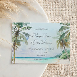Small Gorgeous Tropical Beach Palm Trees Island Wedding Invitation Front View
