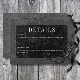 Small Gothic Black Raven & Black Roses Wedding Details Enclosure Invitations Front View