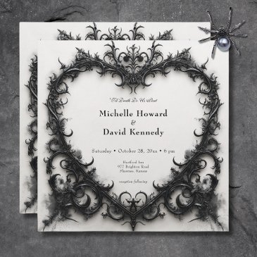 gothic black & white filigree heart wedding invitation