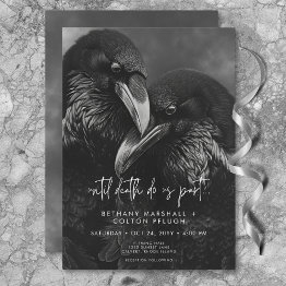 Small Gothic Black & White Raven Embrace Wedding Invitation Front View