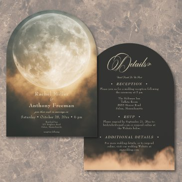 gothic dark full moon arch wedding two sided invitation