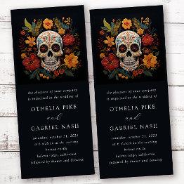 Small Gothic Floral Skull Wedding Invitation Front View