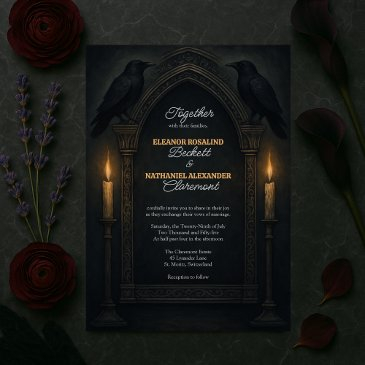 gothic raven candlelight arch wedding invitation