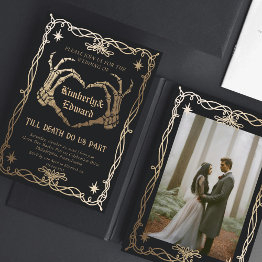 Small Gothic Skull Hallowedding Retro Wedding Invitation Front View