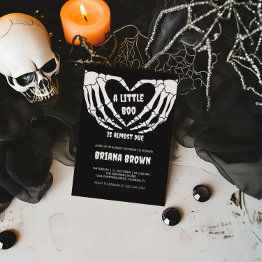 Small Gothic Skull Little Boo Halloween Baby Shower Invitation Front View