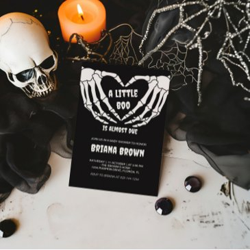 gothic skull little boo halloween baby shower invitation