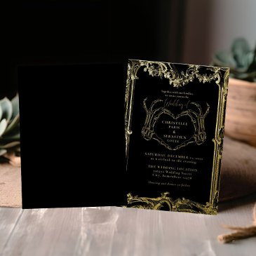 gothic skull retro halloween wedding foil invitation