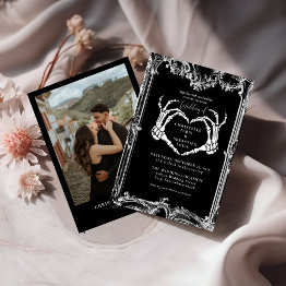 Small Gothic Skull Retro Halloween Wedding  Invitation Front View